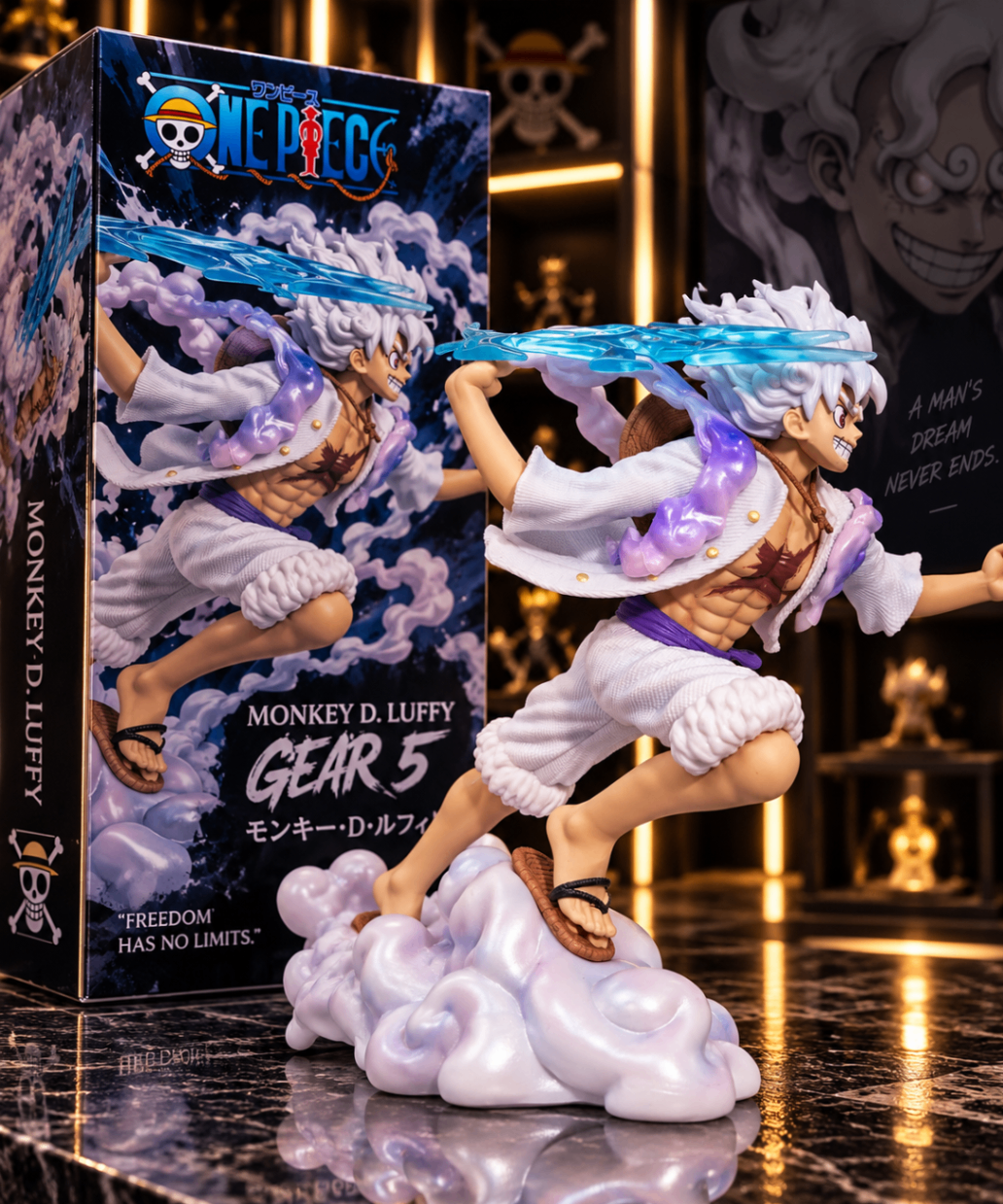 Figurine Luffy Gear 5 course sur nuages avec coffret collector