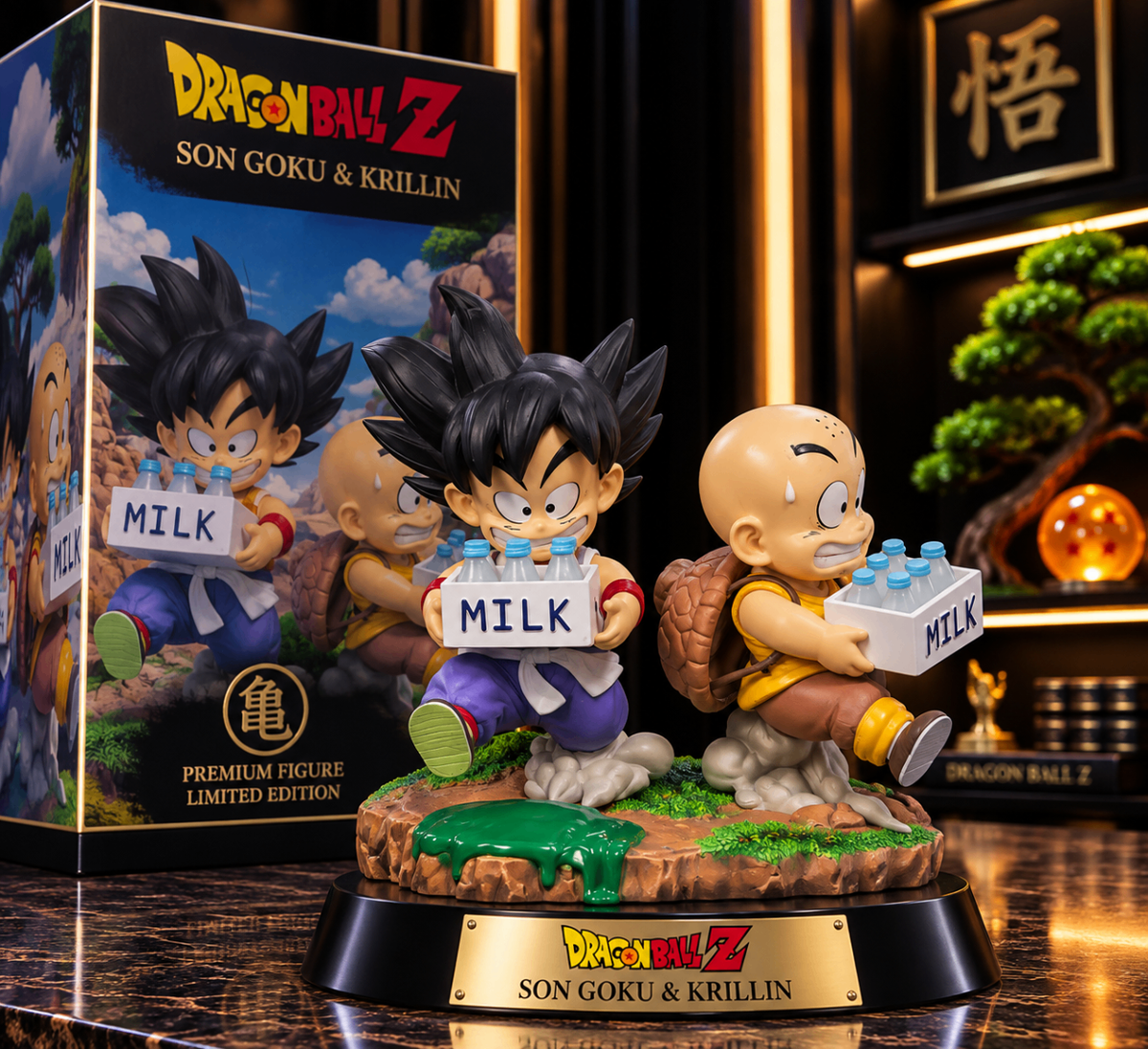 Diorama Son Goku et Krillin livraison de lait