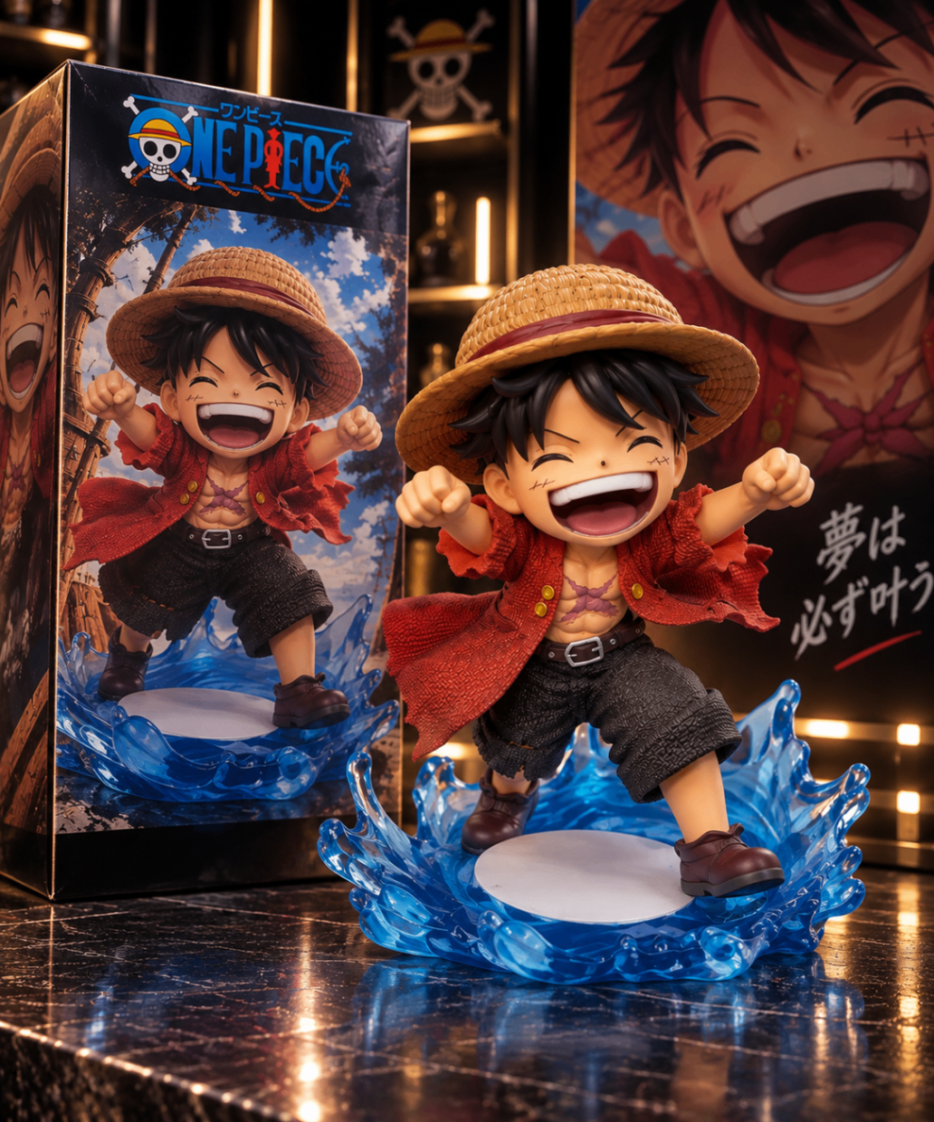 Figurine Luffy chibi vague bleue
