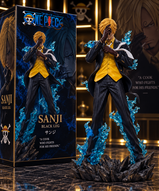 Figurine Sanji costume noir, flammes bleues translucides, One Piece