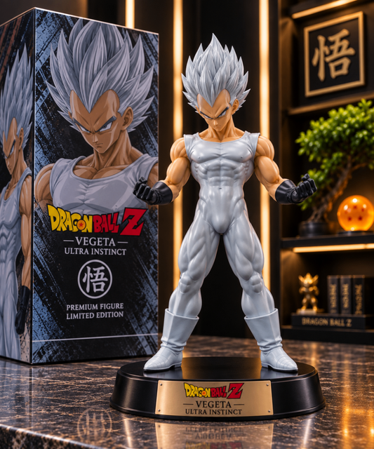 Figurine Végéta Ultra Instinct, cheveux et tenue argentés, coffret Dragon Ball Z