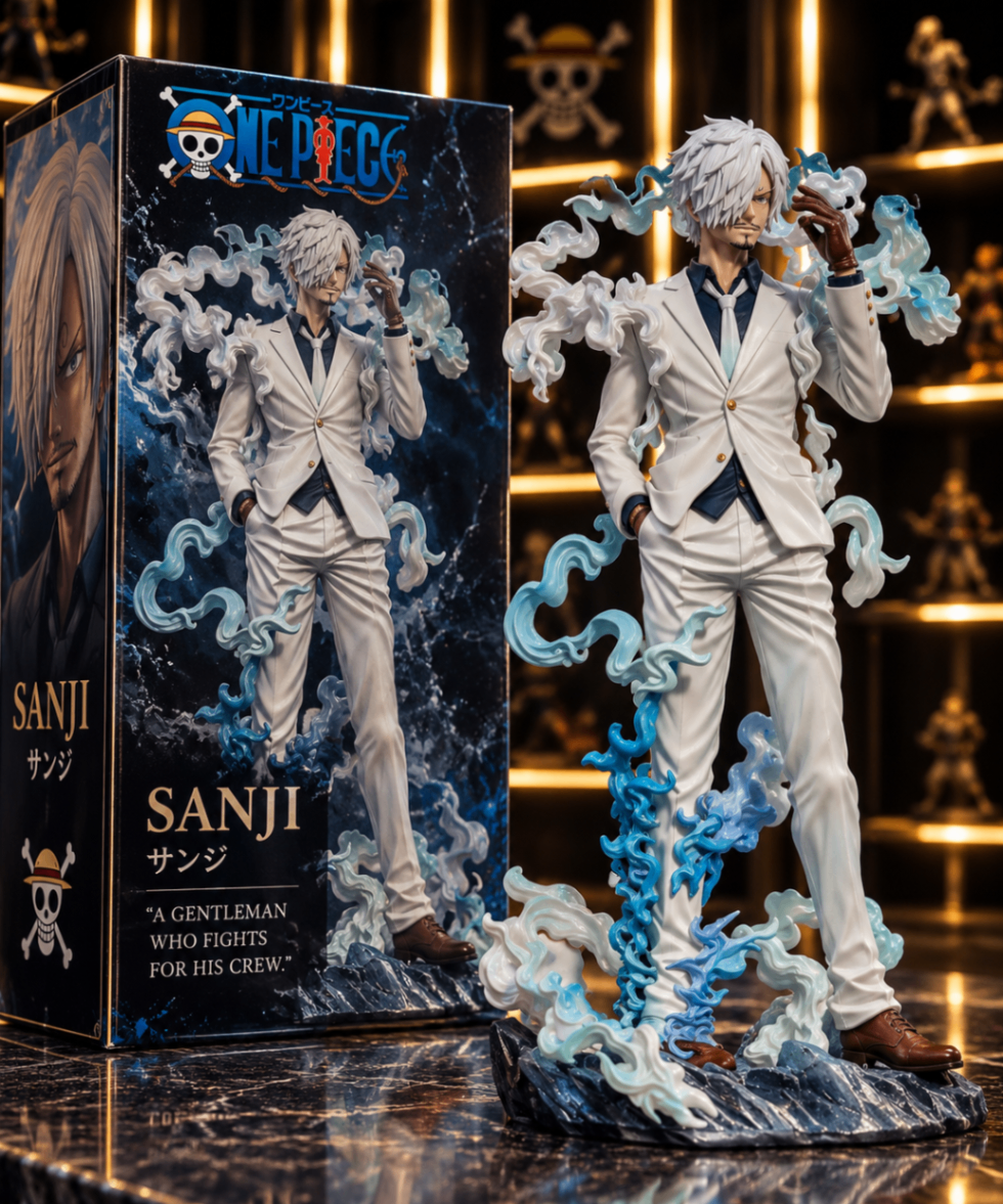Figurine Sanji costume blanc flammes bleues avec coffret collector