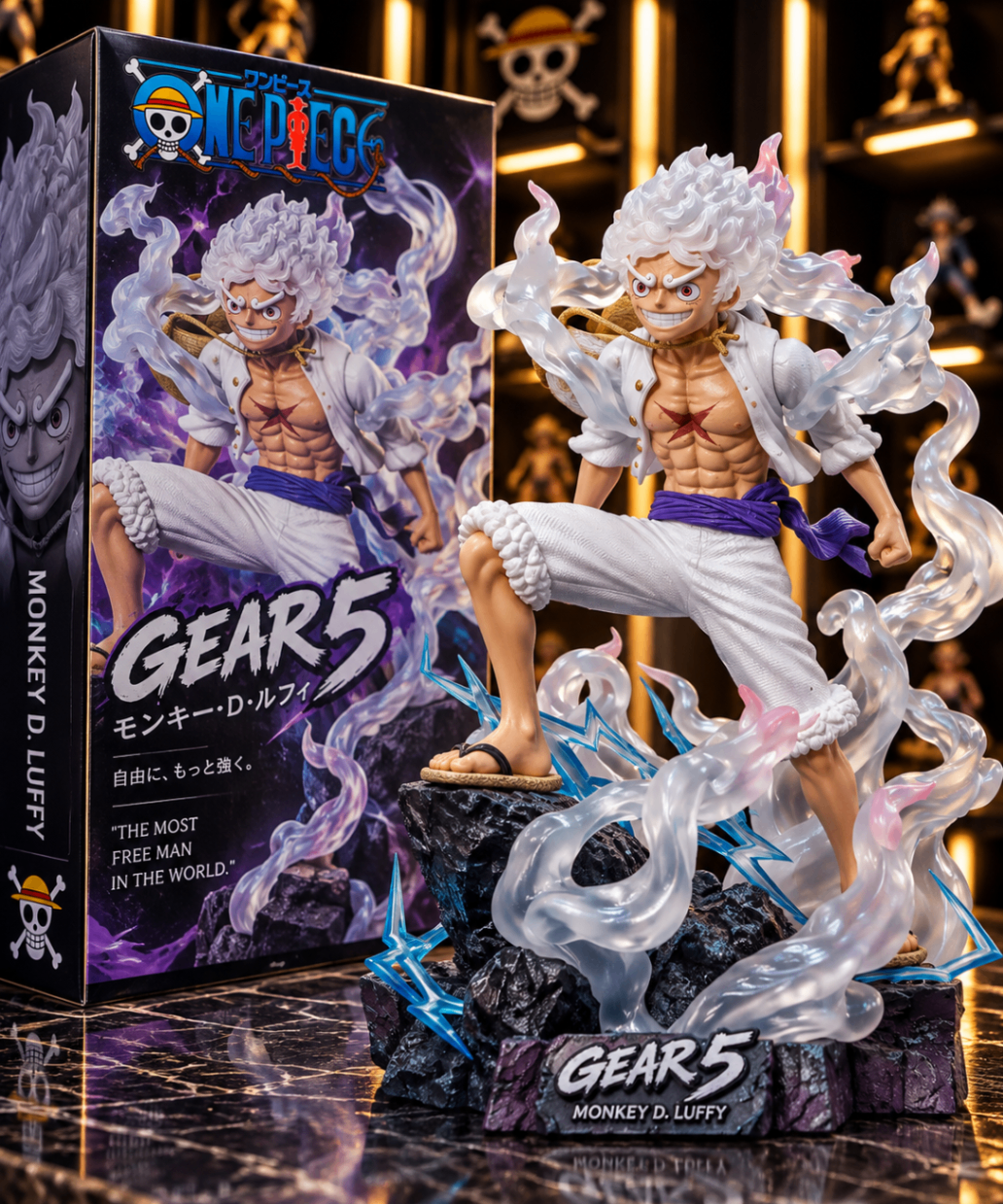 Figurine Luffy Gear 5 Éveil avec effets et coffret collector