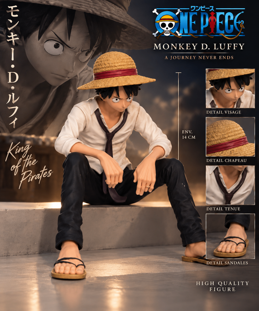 Figurine Luffy assis, chapeau de paille, pose calme, One Piece