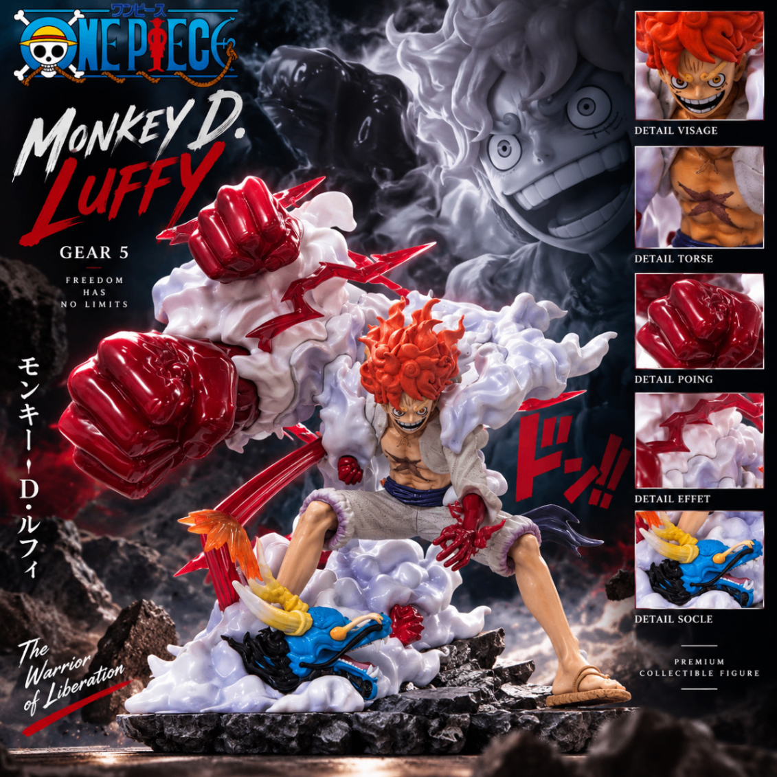 Figurine Luffy Gear 5 poings écarlates
