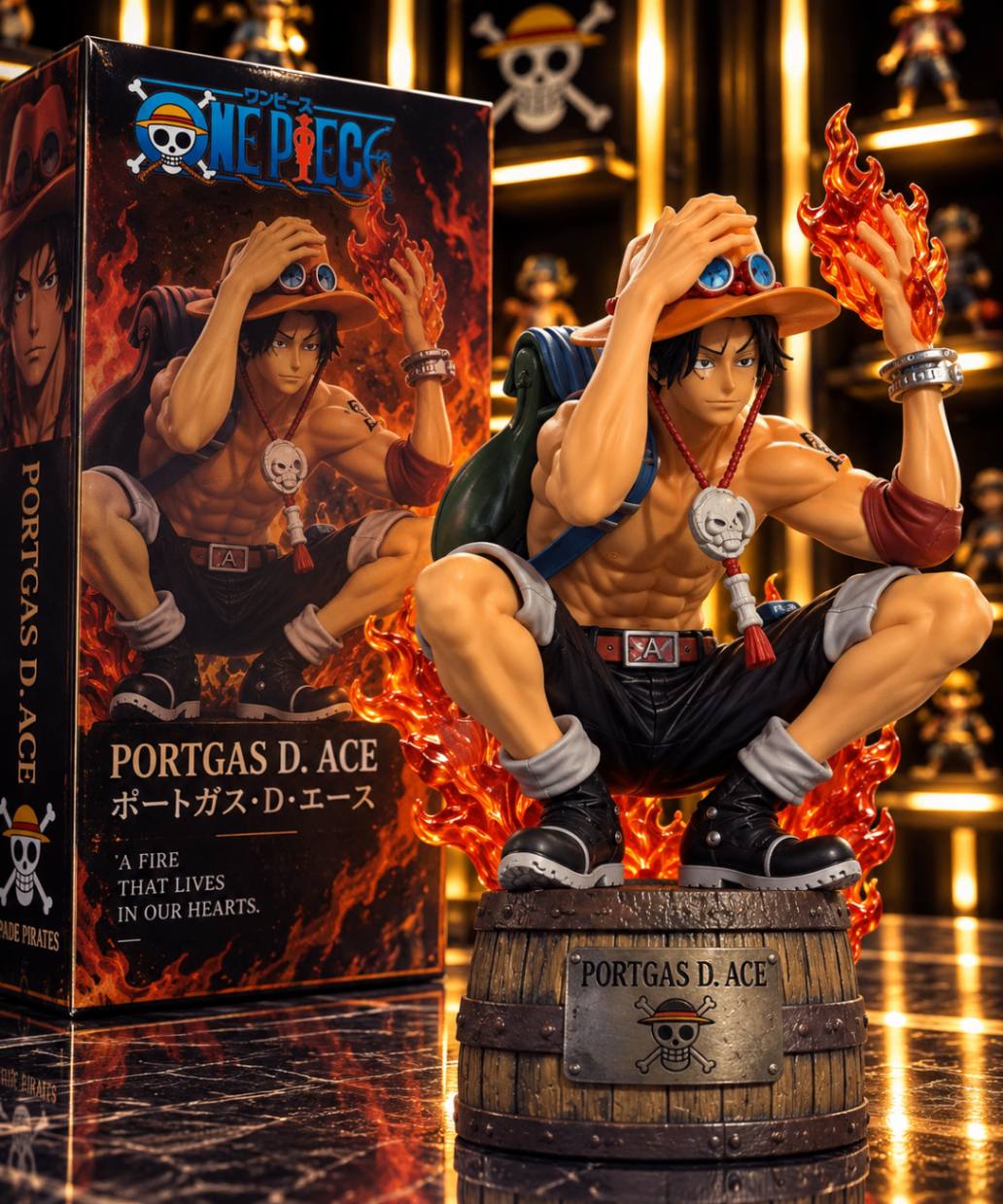 Figurine Ace sur tonneau avec coffret collector